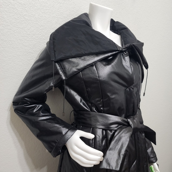 NWT Kenneth Cole Long Puffer Black Trench Coat Size L - Picture 7 of 13